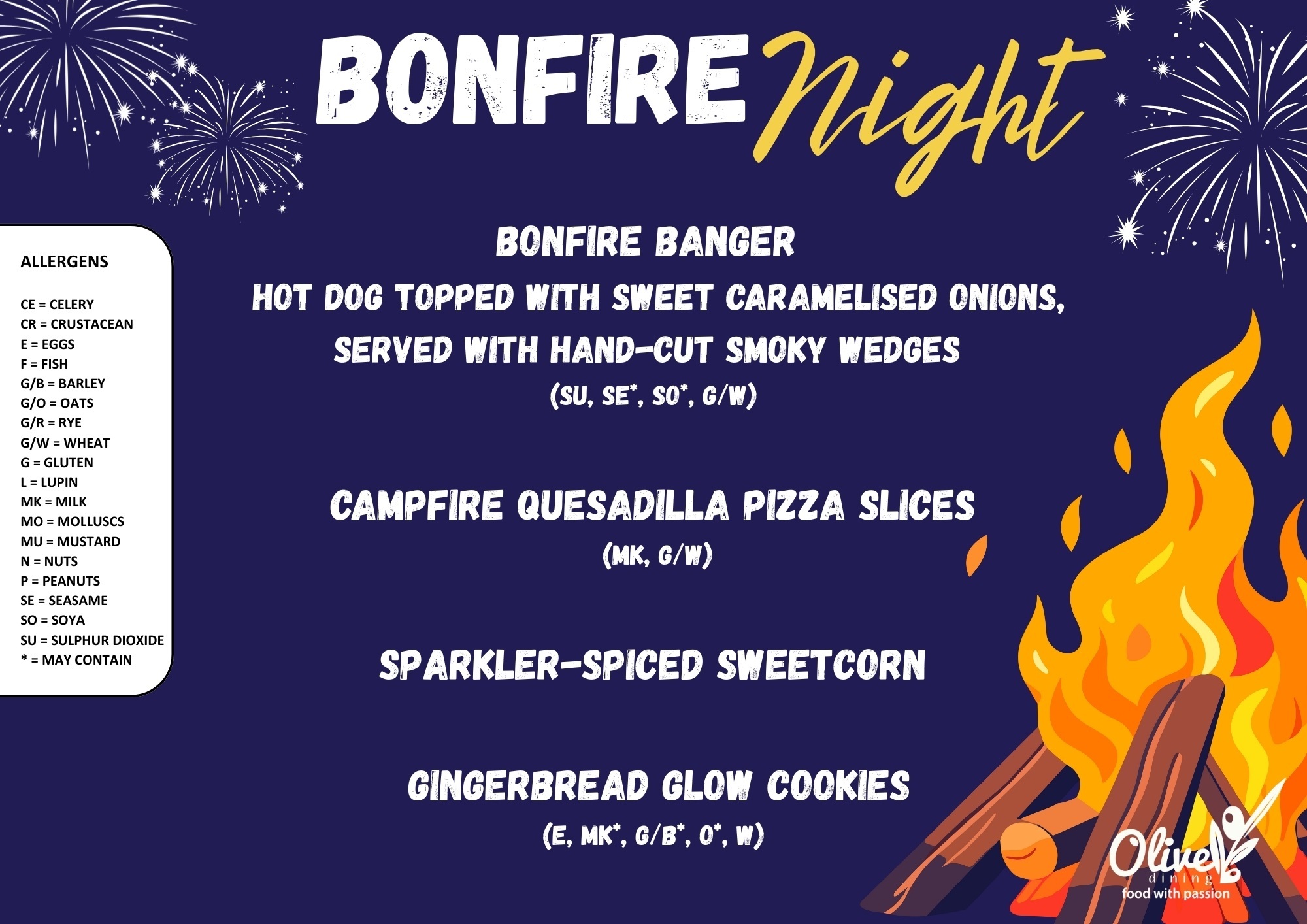 November bonfire night menu