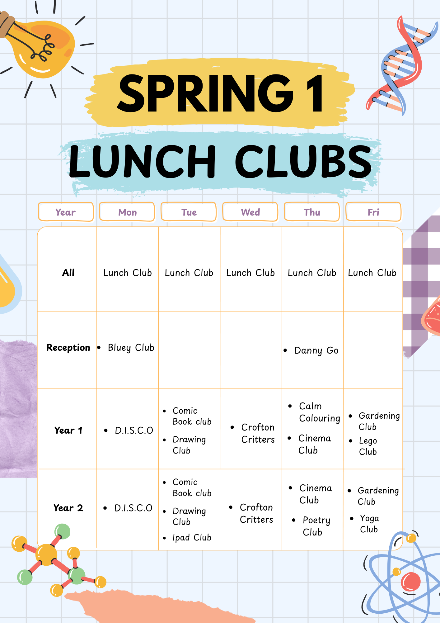 Spring Lunch clubs